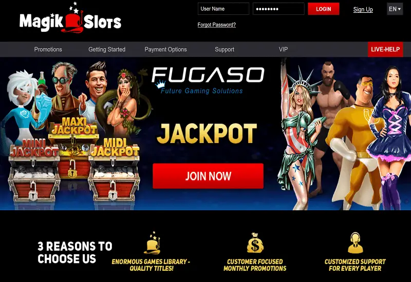 Magik Slots Casino Home Page